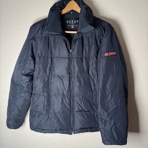 Guess Outerwear Womens Puffer Jacket Black Down Filled Full Zip Winter Coat‎ M